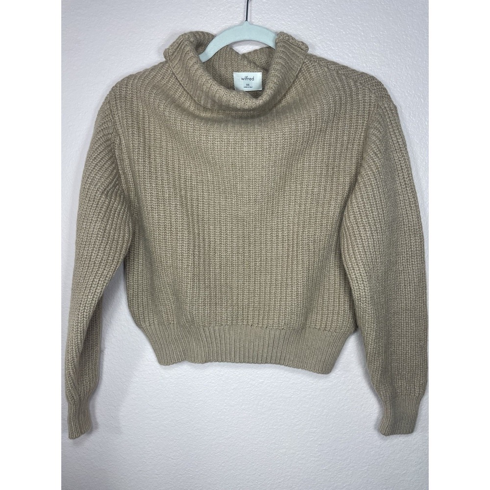 Wilfred Merino Wool Cropped Turtleneck Sweater‎ Beige Chunky Knit XS